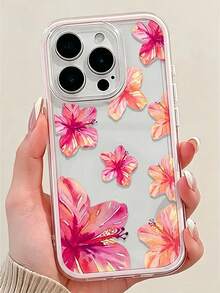 1PC Vibrant Lily Flower Pattern Pink Personalized Frame High-End Transparent Full Coverage TPU Shockproof Fashion Phone Case, Compatible With IPhone 11 12 13 14 15 16 17 ProMax/Plus, Compatible With IPhone 17 Pro Air Fashion Floral Print Phone Case, Compatible With Iphone 17 Pro Max Case, Compatible With Iphone 17 Pro Case - Pink - View 4