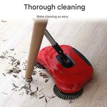3-In-1 Cordless Push Floor Sweeper, Manual Rotating Broom Mop With Adjustable Handle, No Battery Needed, Perfect For Carpet, Laminate, And Tile Floors - Red - View 3