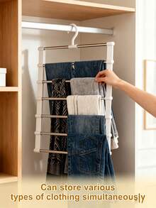 Multi-Layer Stainless Steel Pants Rack - Space-Saving Closet Organizer - Non-Slip, Stackable Design - Suitable For Pants, Jeans, Scarves And Dress Pants - For Closet Storage And Organization - Multicolor - View 4