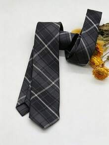 1pc Striped Hand-Tied Necktie Suitable For Shirts Daily Use Student Hand-Tied Necktie - Black - View 4