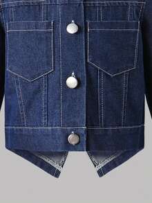 Blue Denim Outfit 4-8 Years Old Girls Fashion New Spring/Autumn Versatile Casual Asymmetrical Design Denim Jacket Short Outerwear Paired With Loose Wide Leg Pants Long Pants Two Pieces Set - Blue - View 7