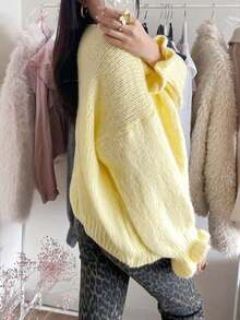 Women's Autumn/Winter New Style Solid Color Cardigan With Ruffled Cuffs - Sweet, Casual, Elegant Top For Home & Dating - Yellow - View 3