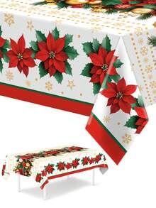 1 Stück Stück Einweg-Weihnachtstischdecke, Weihnachtstischdecke mit rotem Blumenmuster, Esstisch-Dekoration, Weihnachtsdekoration, Heimdekoration, Weihnachtsparty-Tischdecke, Weihnachtsdekorationen, Frohe Weihnachten Tischdecke, Weihnachtsgeschenk, Winterdekoration, Weihnachtsparty-Geschenk, Weihnachtsdekoration, Heim-Weihnachtsdekoration, Küchendekoration, 2027 Neujahrsdekoration - Weihnachten rote Blume - Übersicht 10