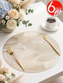 12入金色蓮花餐墊，PVC材質3D壓紋圓形奢華風隔熱墊，38cm防水花瓶墊，可水洗易清潔可擦拭防滑耐熱，適用於房間裝飾、居家餐桌布置、居家裝飾、節日、派對、生日、婚禮與晚餐 - 彩色 - 查看 10