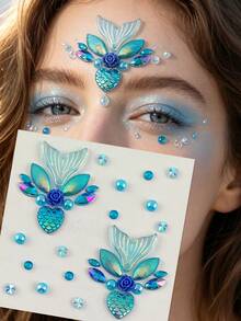 1pc / 4pcs Mermaid Tail Face Gem Stickers, Holographic Face Jewel Sticker, Flash Fish Tail Design, Acrylic Face Gems For Beach Vacation/Music Festival Face Makeup, Mermaid Style Face Gems,Rhinestone Face Sticker,Halloween Costume - Multicolor - View 16