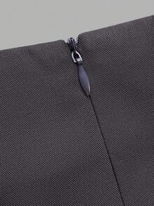 Elegaris Women Fall High Waist Midi Pencil Skirt, Ruffle Hem With Inner Lace Trim Back Zipper Office Skirt - Grey - View 4