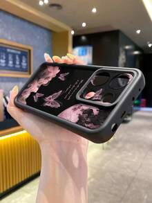 1 buah Casing Ponsel Fashion Android Bahan TPU Murni Warna Pink Asap dengan Motif Kupu-kupu dan Elemen, Tebal, Anti Jatuh, Anti Sidik Jari, Motif Pasir Berlian Hitam, Cocok untuk Samsung/Transsion/HONOR/ - Hitam - View 5