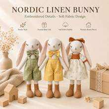 [Long-Eared Rabbit Baby]1pc Handmade Linen Long-Eared Rabbit Plush Doll, Easter Gift, Baby Full Moon Gift - Long-eared Rabbit Plush Toy - View 2