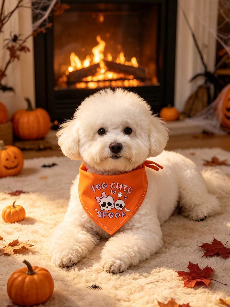 Polyester Material Comfortable Soft Cartoon Print Pet Scarf, Suitable For Cats And Dogs For Indoor Or Outdoor Use - Orange - View 1