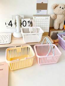 Mini Plastic Handheld Storage Basket With Portable Handle, Hollow Ventilated Organizer Bucket, Macaron Color, Multi-Purpose Desktop Bathroom Dormitory Tray, Suitable For Cosmetics, Small Items, Daily Supplies Storage And Organization - Multicolor - View 5