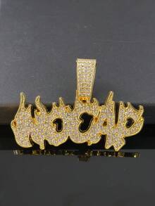 European And American Hip-Hop Flame NO CAP Letter Full Rhinestone Cuban Chain Set, Men's Zirconia Inlaid Necklace And Bracelet 2 Pieces Set, Gold And Silver Dual-Tone Rap Streetwear Accessories, Boyfriend Gift - NO CAP - View 3
