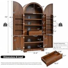 MERAX 72" Tall Arched Kitchen Pantry Cabinet With 8 Door Shelves, Fluted Storage Cabinets With 3 Adjustable Shelves, Hidden Drawer, Versatile Cupboard For Kitchen, Dining & Bath Room, Brown - Brown - View 11
