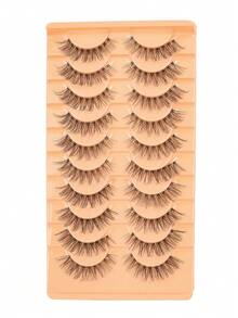 3D Cat Eye False Eyelashes 10 Pairs Transparent Band Cross Short Soft 3D Faux Mink Natural Look Strip Lashes 6-15mm - Black - View 10