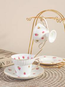 1 buah Set Cangkir Kopi & Tatakan Keramik Mawar Romantis, Desain Cangkir Kreatif, Cocok Untuk Rumah, Klub, Cangkir & Tatakan Teh Bunga, Hadiah - WL127 - Mawar Kecil - View 3