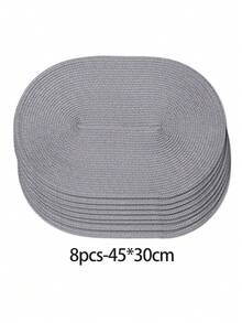 45*30cm Light Gray Oval Plastic Woven Placemat, 4.72 Inch Coaster, Easy To Clean, Non-Slip, Heat Resistant. Decorative Mat, Wrinkle-Resistant, Suitable For Party, Wedding, Housewarming, Christmas, Halloween, Thanksgiving, Mother's Day - Light Grey - View 11