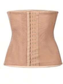 Women's Casual Comfortable Solid Color Fabric Button Front Opening Slightly Elastic Waistband, Shaping Support - Apricot - View 8
