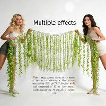 Extra Large Artificial Weeping Willow Vine Curtain, 200cm Wide, Includes 40 Pieces Of 90cm Hanging Vines, UV Resistant Privacy Screen, Suitable For Balcony Patio Party Decoration - Multicolor - View 14