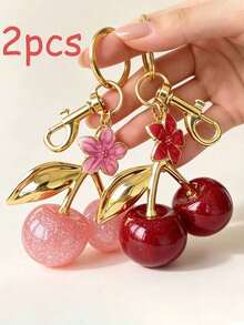 2pcs Unique Shiny New Cherry And Sakura Pendant, (Pink + Red) Small Flower Keychain Pendant, Suitable As Bag Accessory, Women's Handbag And Accessories, Car Keychain, Key Ring, Jewelry Gift, Car Accessory, Suitable For Girls, Female College Students And Office Women As Decoration. It Is An Ideal Choice For Birthday Gift, Christmas Gift, Halloween Gift, Valentine's Day Gift, New Year Gift For Friends. - Multicolor - View 11