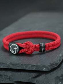 1Pc Men Rope Knot Bracelet, Christian Cross Engraved Wristband, Never Give Up Inspirational Paracord Hand Rope, Faith Religious Jewelry Gift For Guys - 4mm Bracelet - View 5
