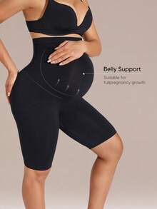 Maternity Soft Elastic Waist Comfortable Belly Support Shorts - Black - View 3