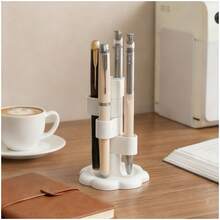 1pc 360° Rotating Pen Holder, Toothbrush Holder, Marker Organizer, White Desktop Pencil Storage, Holds 4 Pens, Compact Office Desk Organizer And Workspace Accessory - A - View 3