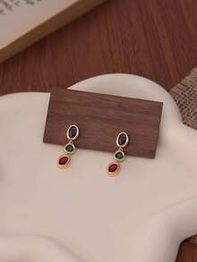 Summer Dangle Earrings For Women,Vintage Drop Earrings 14K Gold Plated Colorful Green Red Rhinestone Dangle Unique Earring Beach Jewelry - Gold - View 4