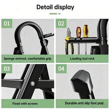 Multifunctional Mobile Ladder Frame, Widened Pedal, It Is Safer For Dad To Use, The Storage Does Not Occupy An Area, And It Can Be Placed In The Corner. The Household Warehouse Is Enough, And There Is No Need To Tiptoe For High Storage. - Long Six-step Staircase - BLACK - View 6