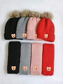 Autumn/Winter Children's Hat Set - Warm Plush Knitted Bear Design Hat, Suitable For 1-3 Years Old Boys And Girls - Multicolor - View 10
