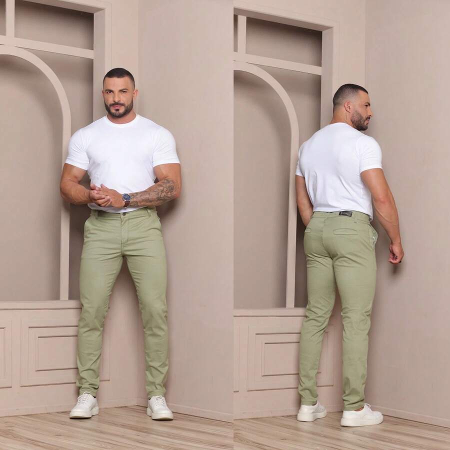 Men's Twill Pants With Elastane Slim Fit Pants With Inset Pockets Elegant Tailored Pants All Skinny Formal And Evening Photoshoot Daily Night Going Out - 薄荷綠 - 查看 1