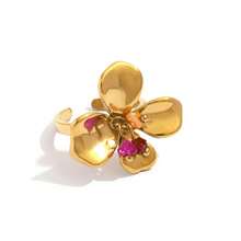 2pcs/1pc Vintage Leopard Print Flower 18K Gold Plated Stainless Steel Open Ring, Women's Waterproof Jewelry, Suitable For Daily, Vacation, Holiday Wear - Multicolor - View 8