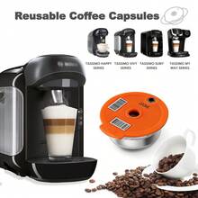 Tassimo 通用可重複使用不鏽鋼咖啡膠囊，4 種容量選項 (60/180/200/220ml) - 相容於 Tassimo 咖啡機膠囊，可重複使用濾杯，咖啡機配件 - 橘色 - 查看 1
