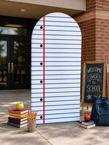 Sfondo ad arco per computer portatile 180cm*80cm, decorazione per il ritorno a scuola, copertura elastica per supporto ad arco, sfondo per il primo giorno di asilo, decorazione per foto di studenti e festa in classe, decorazione per festa di ritorno a scuola in aula prescolare - Arco a righe blu per il ritorno a scuola - Visualizzare 4
