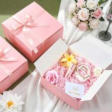 Caja de regalo con cinta rosa y tapa (7.87x7.87x3.94 pulgadas) 10 piezas/paquete Caja de papel de regalo premium, adecuada para Navidad, boda, recuerdos de invitados de boda, graduación, vacaciones, fiesta de cumpleaños, regreso a la escuela y otras ocasiones - Múltiples estilos - Ver 6