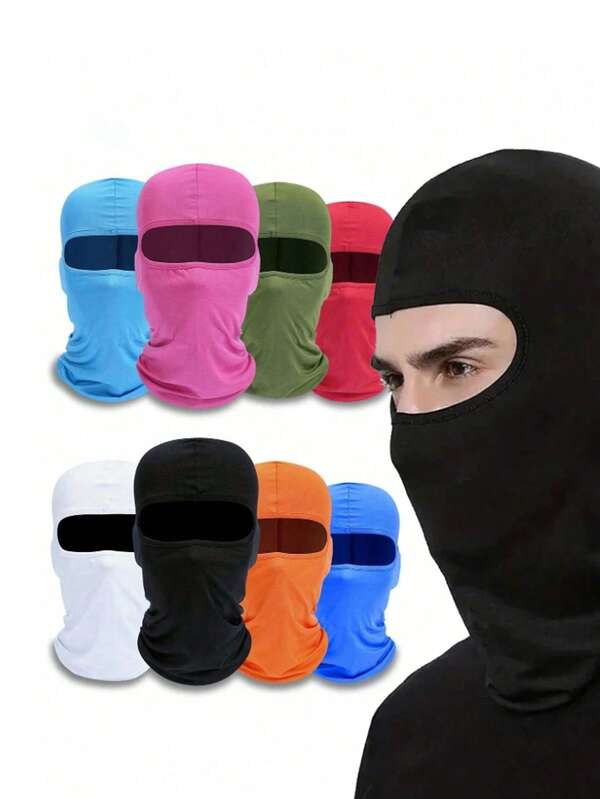 1pc Unisex Solid Color Printed Balaclava Headwear Set, Single Hole Full Face Mask For Cycling, Suitable For Daily Outings And Outdoor Activities