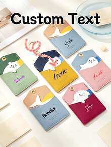 Personalized Cartoon Animal Card Holder, Cute Cat, Seal, Dog, Whale PU Leather ID Badge Holder With Keychain, Custom Text Bus Card Work Access Card Holder, Custom Name Cute Animal PU Card Holder Keychain Personalized Text ID Card Holder Gift - Multicolor 2 - View 3