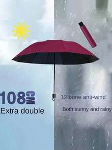 12-Rib Windproof Folding Umbrella, Travel Essential, Sun Protection & Rainproof Dual-Use, Portable Casual Vacation/Summer Supplies - Multiple Styles - View 24