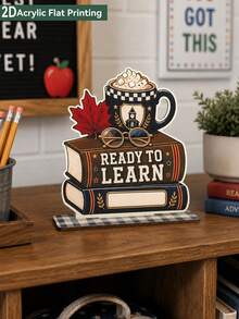 1件入學季桌面裝飾牌「Ready To Learn」書本馬克杯楓葉設計 多層托盤裝飾品 教室農舍風 開學第一天 鄉村教育主題 辦公桌展示 教師感謝 秋季辦公室桌面節日裝飾 - 款式1 - 查看 2