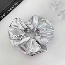 2 cái/1 cái dây buộc tóc scrunchie da bóng màu bạc nhỏ phong cách Y2K Hot Girl sang chảnh cao cấp dùng hàng ngày - Bạc 2 chiếc - Xem 5