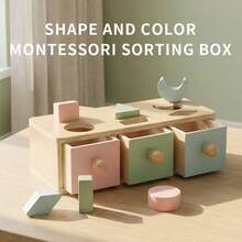 Montessori Educational Toy For Toddlers Hand-Eye Coordination Drawer Shape Matching And Sorting Early Learning Puzzle Toy - Multicolor - View 3