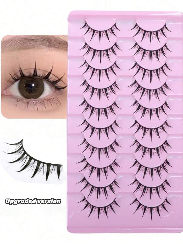 10 Pairs Natural Cartoon Style 3D Faux Mink False Eyelashes, Soft Lively Natural Realistic, Eyelash Extension Strip False Eyelashes