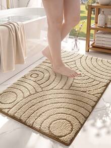 DAJIANG 1pc Flocked Bathroom Mat, Khaki Striped Geometric Pattern, Nordic Minimalist Elegant Style, Thick & Soft, Non-Slip TPR Bottom, Fluffy & Absorbent, Machine Washable, Suitable For Bathroom, Living Room, Kitchen, Bedroom And Holiday Decor - Multicolor - View 5