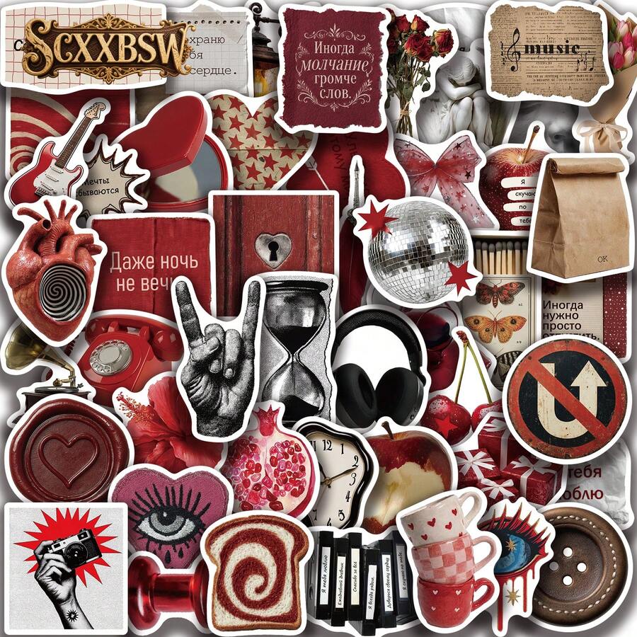 SCXXBSW 50pcs Retro Y2K Russian Stickers, Anime Decorative Stickers, Classic Gift Decorations, Value-For-Money Cute Cartoon Stickers, Waterproof And Durable. Ideal For Decorating Phone Cases, Can Be Applied To Laptops, A Top Choice For Holiday Gifts. - Multicolor - View 1