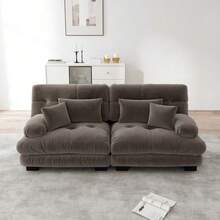 Cloud Corner Sofa For Living Room, Chenille Sofa With 2 Lumbar Cushions And 2 Decorative Pillows - Brown - View 3