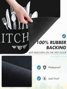 1pc Soft Thick Kitchen Mat, Anti-Slip Anti-Oil Kitchen Mat, Waterproof Kitchen Mat, Stain-Resistant Mat, Machine Washable, Entryway Mat, Kitchen Living Room Laundry Room Bathroom Absorbent Mat, Room Decor - Black - View 10