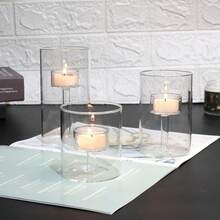3 Clear Cylinder Candle Holders Bulk Pillar Candles, Glass Hurricane Candle Holders, Open-Ended Glass Candle Holder Bases For Wedding Centerpieces, Parties, Events, Halloween Christmas Decor - A - View 4