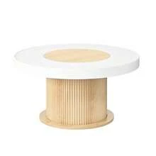 Round Coffee Table With Ribbed Cylindrical Base, Table With White-Wood-Colored Two-Tone Tabletop Made Of MDF And PVC, Living Room Table For The Living Room, Compact Side Table For Small Apartments - 白色 - 查看 9
