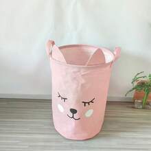 1pc New Ear Bear Cotton Linen Storage Basket For Nursery, Waterproof Foldable Laundry Hamper With Double Handles Stores Kids Clothes Toys And Sundries - Multicolor - View 9