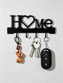 1pc Heart & HOME Letter Wall-Mounted Key Holder Rack, No-Drill Entryway Storage Rack With Hooks, Living Room & Hallway Decorative Shelf, Sturdy Metal Material, Black Aesthetic Style, Suitable For Home, Office, Mudroom, Can Hang Car Keys, Handbags, Keychains, Room Decor, Office Desk Accessories, Kitchen Decor - Multicolor - View 3