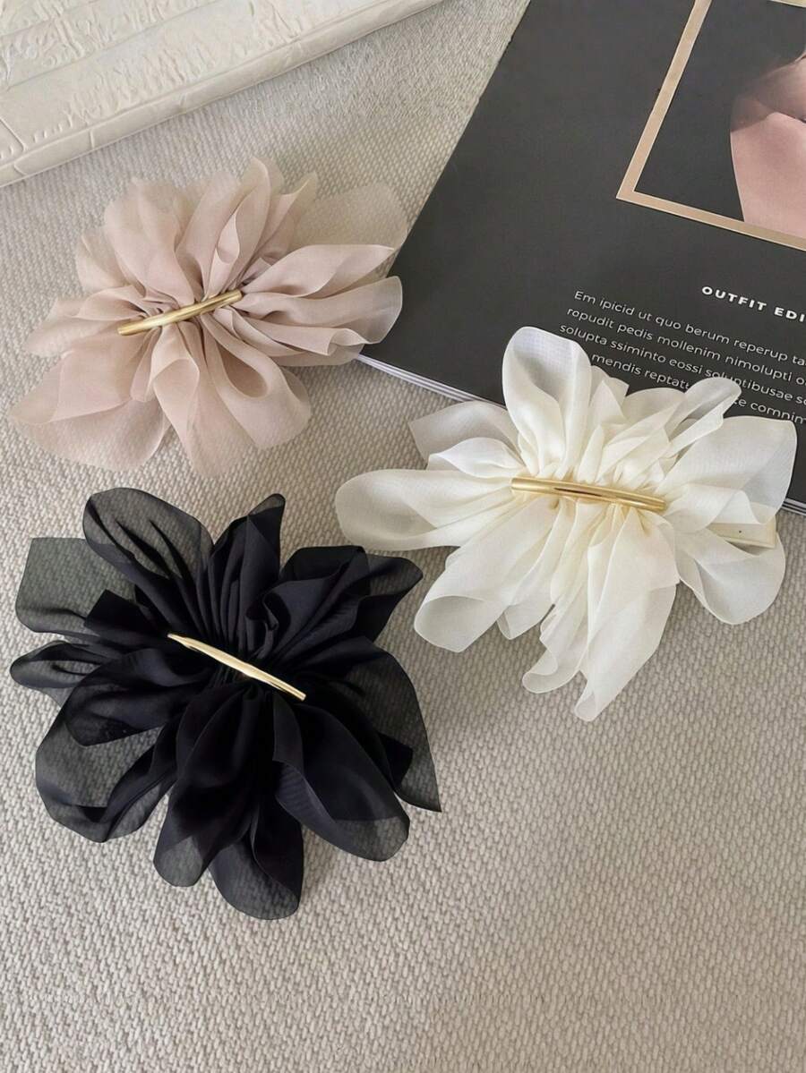 3 Peças Presilhas de Cabelo com Flores Elegantes e Delicadas Estilo Francês para Mulheres, Grampo de Cabelo para Rabo de Cavalo na Parte de Trás da Cabeça, Acessório de Cabelo Super Fada de Alta Qualidade, Ferramenta de Penteado