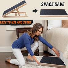 Adjustable Wooden Pet Ramp, Ideal For Medium-Sized Dogs. Portable Folding Ladder With A Striped, Non-Slip Polyester Surface For Accessing Beds And Cars. Includes Two Height Settings And A Non-Slip Ramp. - Pet Supplies. - Black - View 4